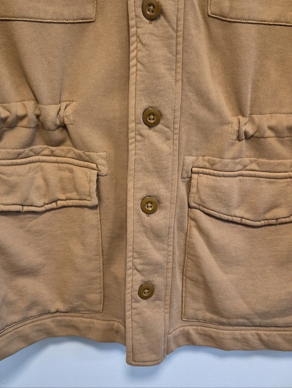 Mutual Weave French Terry Shacket Cotton Knit Jacket Shirt Utility Tan Mens Sz L